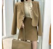 캐주얼 카라넥 심플 크롭 모직 자켓 + 심플 A라인 미니 스커트 세트 6265130